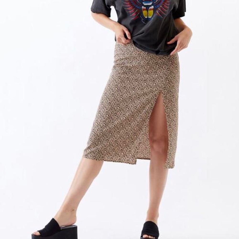 PacSun Beige Leopard Midi Skirt with Side Slit